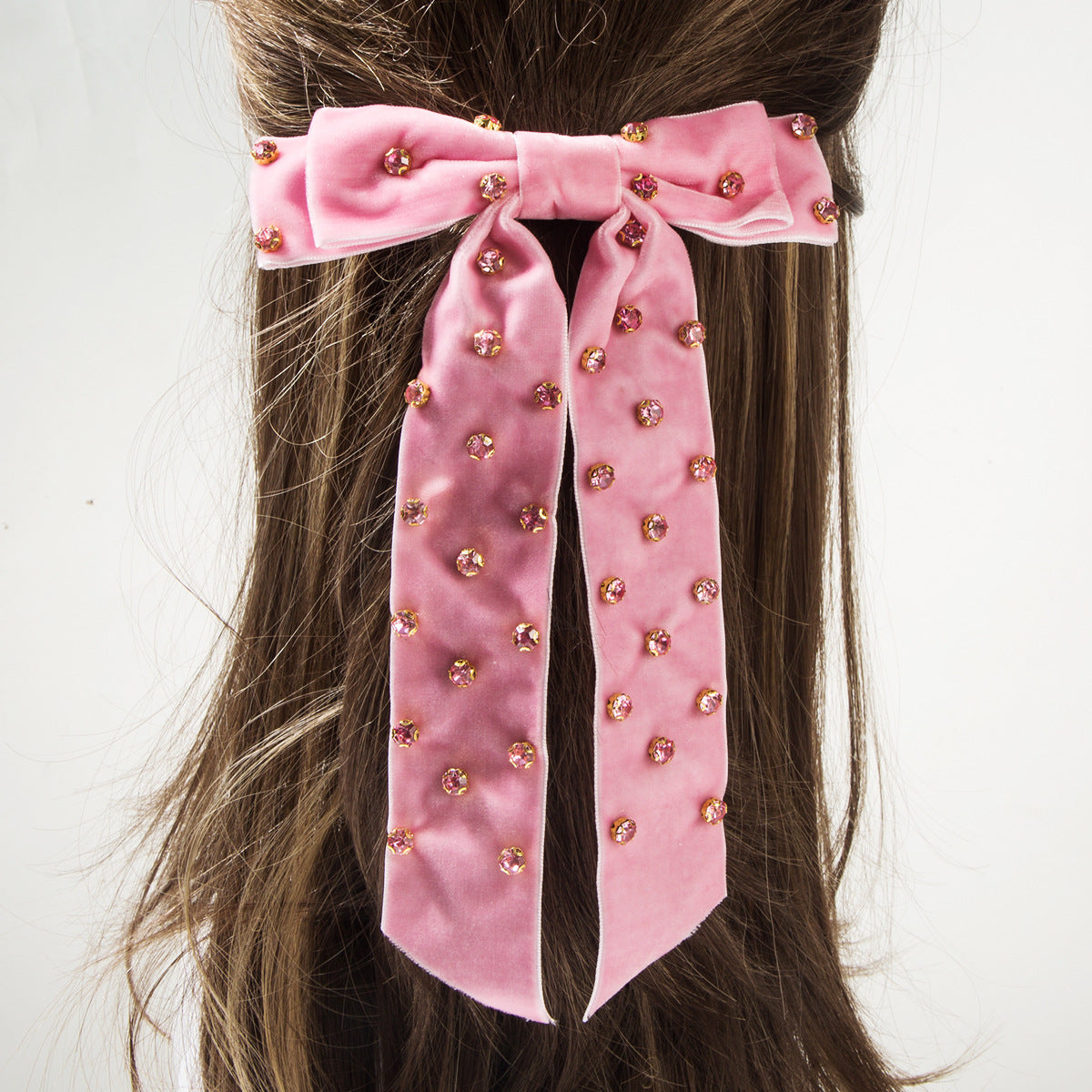 Hairpin Flocking High-End Diamond Spring Clip Double-Layer Bow Fashionable Ladylike Elegant Versatile Hair